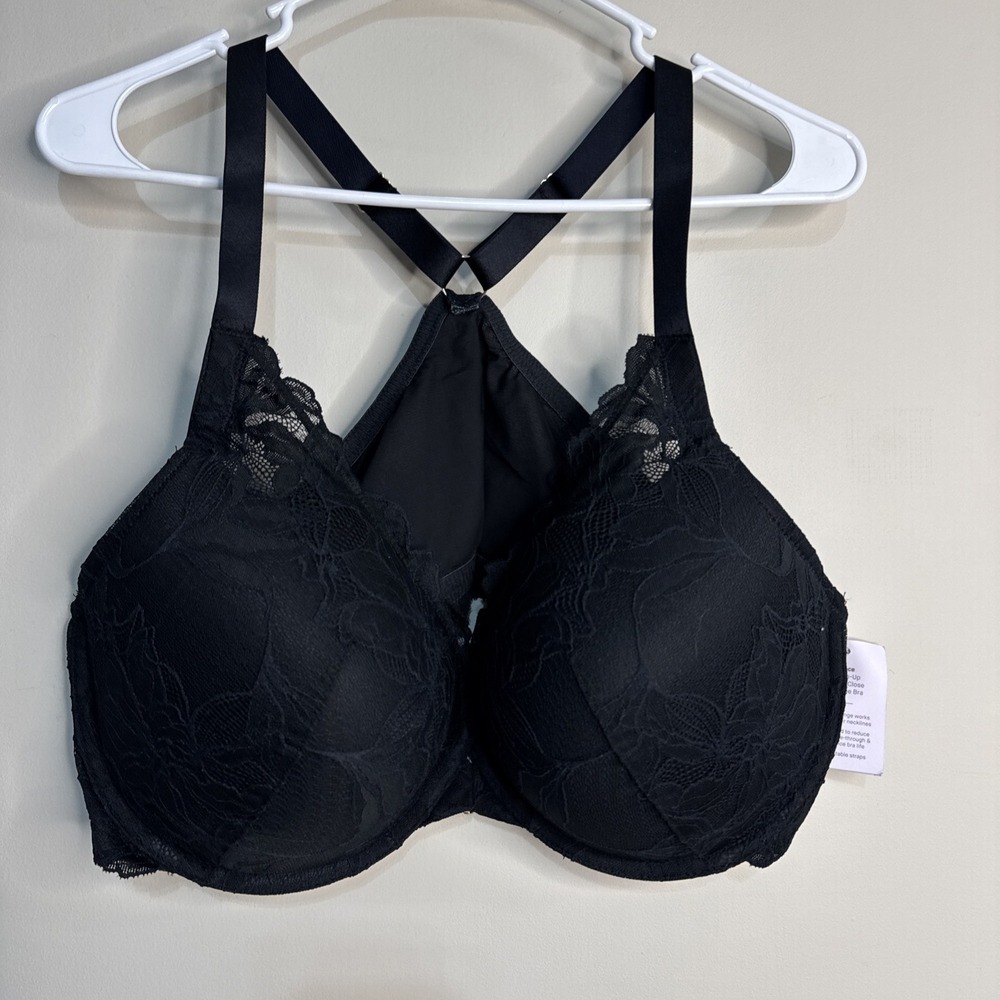 Auden Bra Women 44D Black Underwire Front Closure Push Up Racerback Lace Nwt